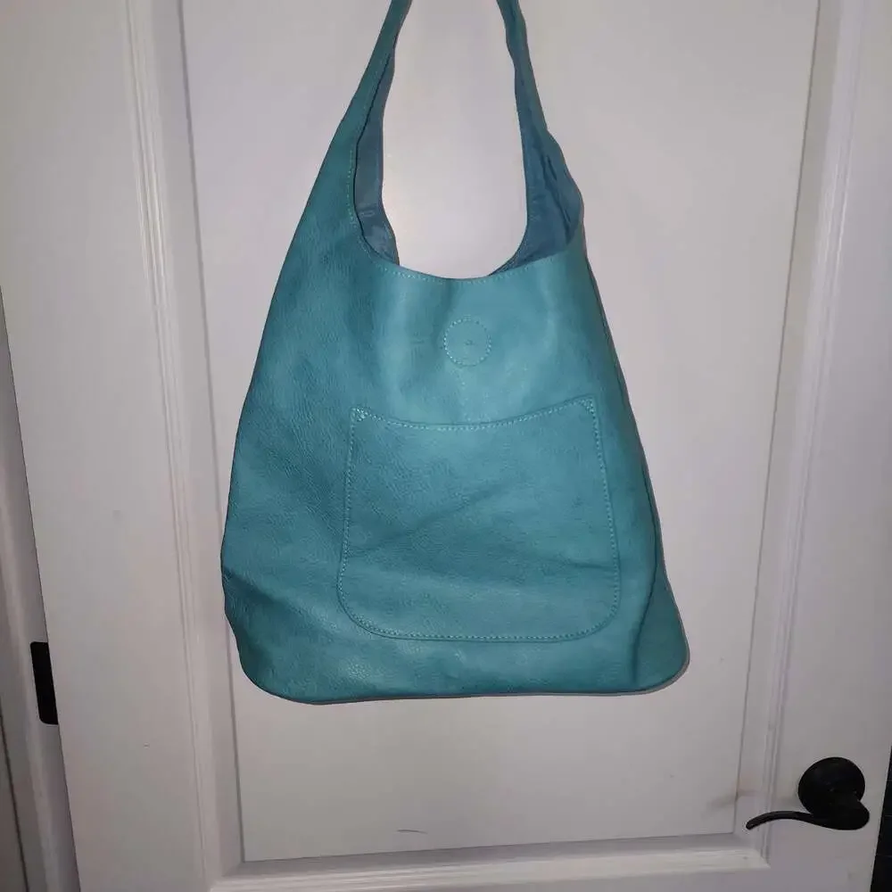 AMBRA Moda Turquoise Leather Slouchy Hobo Shoulder Bag